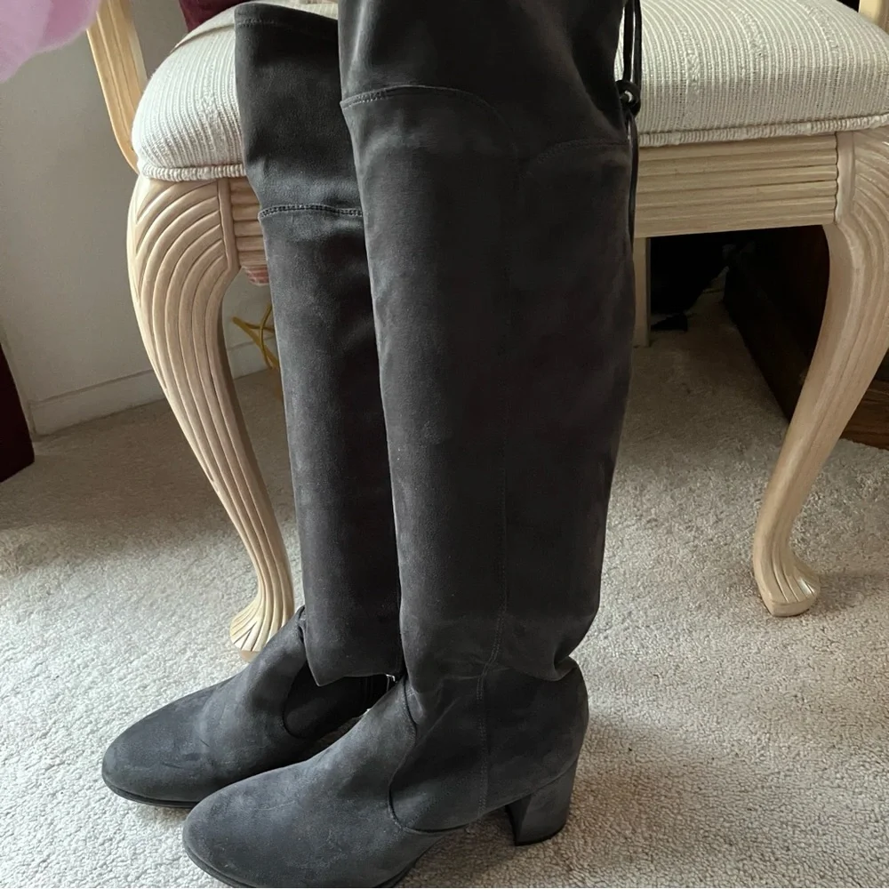 MARC FISHER Grey Faux Suede Over The Knee Boot 10